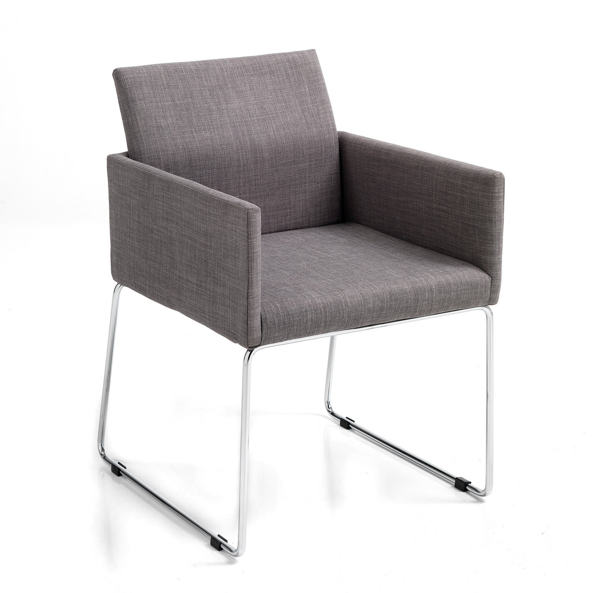 Zestaw 2 krzeseł EMMA GREY z chromowanego metalu i szarej tkaniny, szer. 55, gł. 60, wys. 80, z podłokietnikami do salonu lub gabinetu
