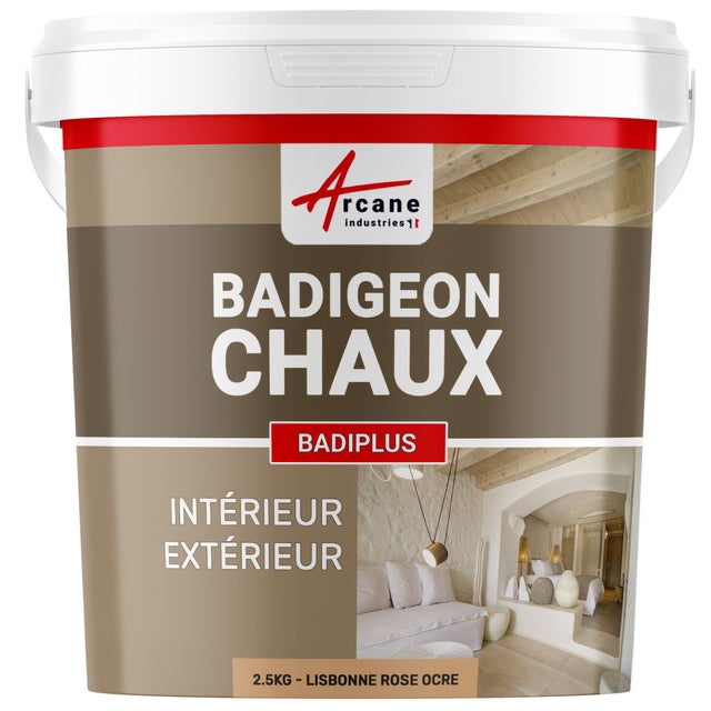 Badigeon à la chaux intérieur extérieur - BADIPLUS - 2.5 kg (jusqu'à 12.5 m²) Lisbonne - Rose Ocre - ARCANE INDUSTRIES