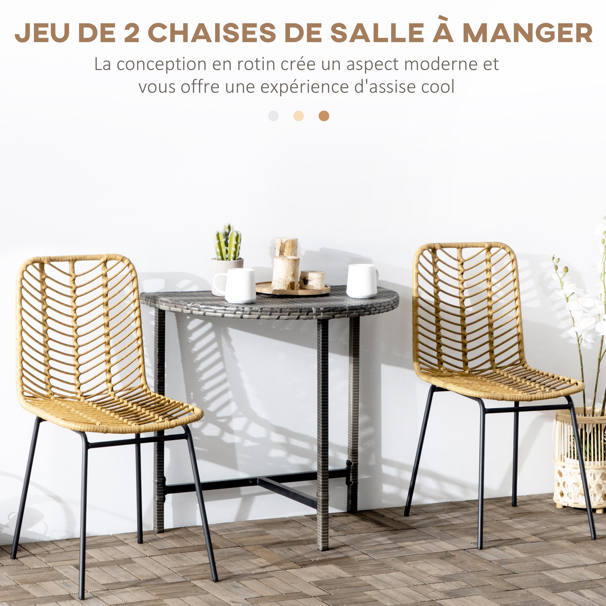 Lot de 2 Chaise de jardin sans coussin en Résine Beige - 4