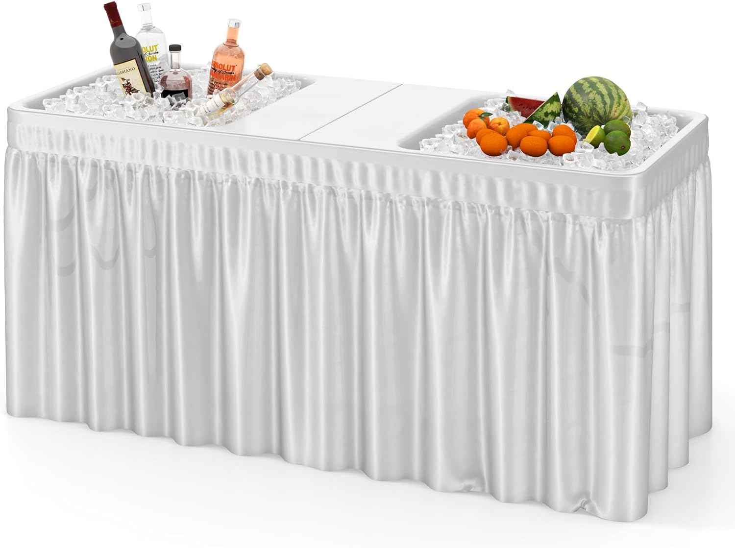 Składany Stół Kempingowy z Pojemnikiem na Lód 150 x 60 x 79 cm, Regulowany Stół Piknikowy z Zdejmowaną Osłoną i 2 Regałami, Blat z Grubego HDPE