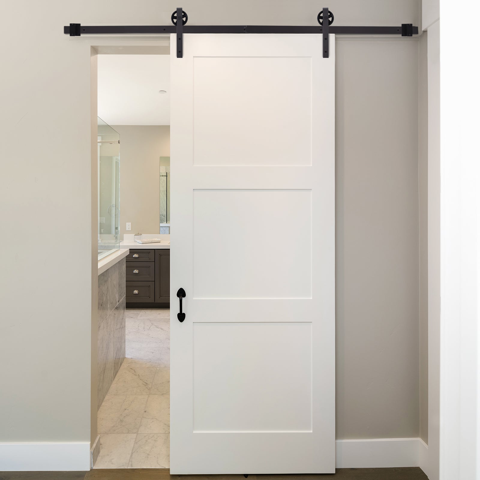 Kit de rail pour porte coulissante quincaillerie grange à porte coulissante en acier au carbone longueur de rail 183cm café - 3