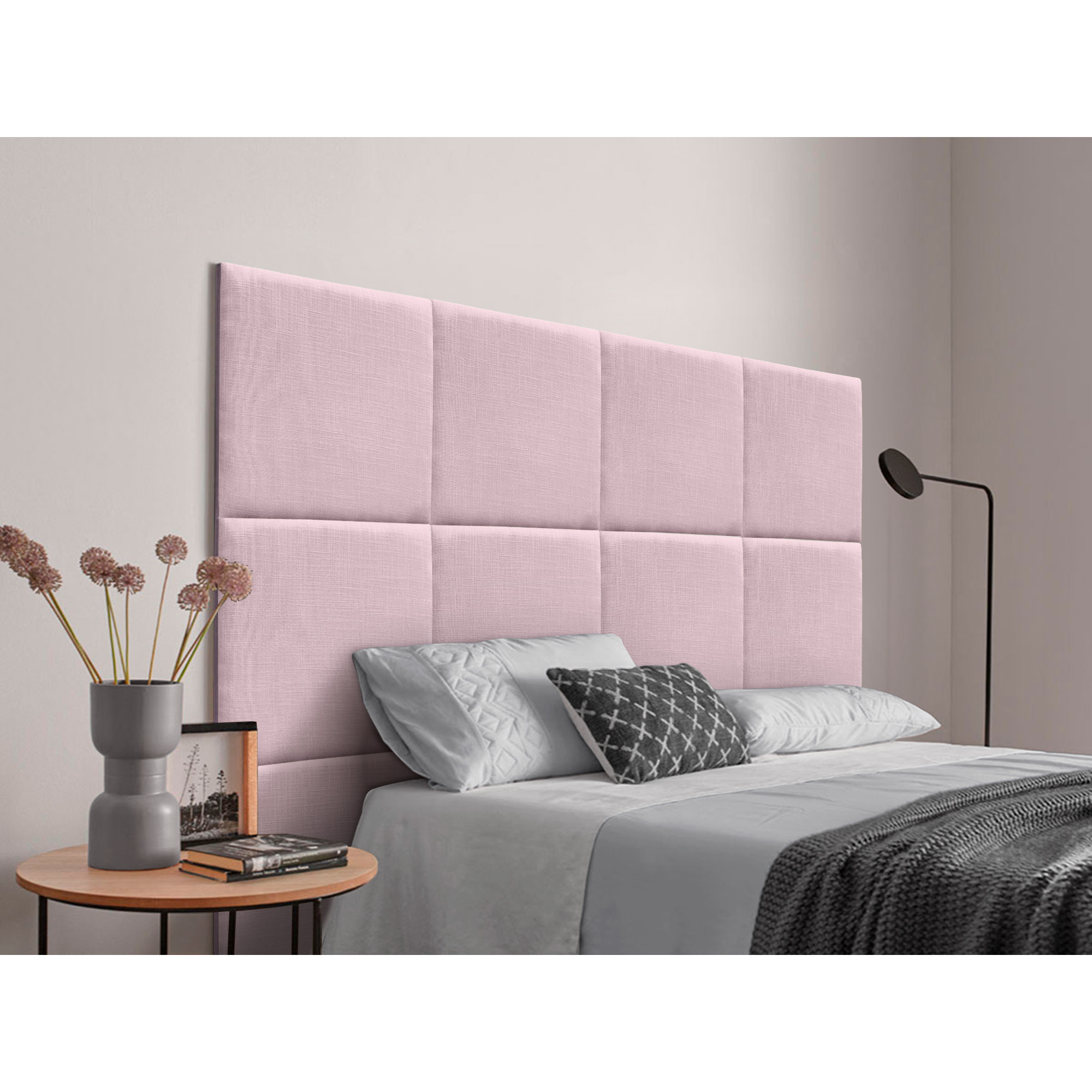 Dhome cabecero tapizado de lino natural compuesto de paneles autoadhesivos intercambiables lujo dormitorio acolchado (rosa palo,110cm)