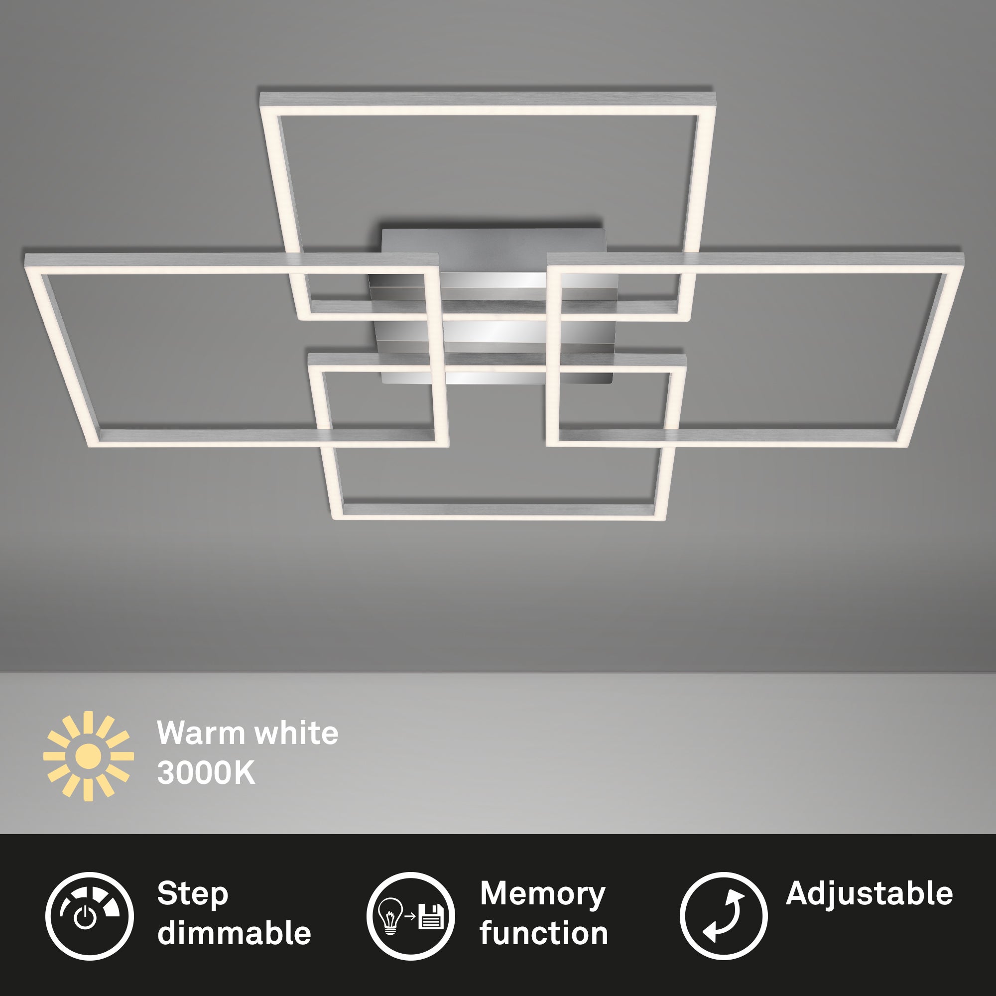 Plafonnier LED BRILONER LEUCHTEN FRAME, 64 W, 4800 lm, IP20, chrome-alu, métal-plastique, intensité lumineuse variable, 72,4 x 72,4 x 8 cm - 2