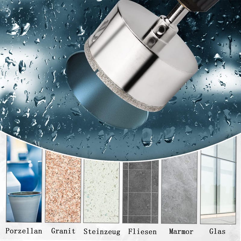 Scie cloche diamantée avec mèche pilote de centrage, diamantée, pour verre, carrelage, céramique, marbre (90 mm) - 4