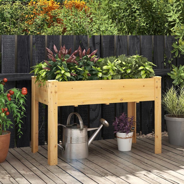 Carré Potager sur Pieds en Bois de Sapin, Jardinière Surélevée Extérieure avec Trou de Drainage, 120,5x60,5x81,5CM (Naturel)