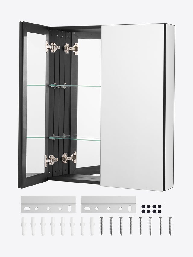 Armoire pharmacie 662 x 762 mm,VEVOR rangement salle de bain avec miroir,cadre aluminium,étagères 2 couches,installation murale