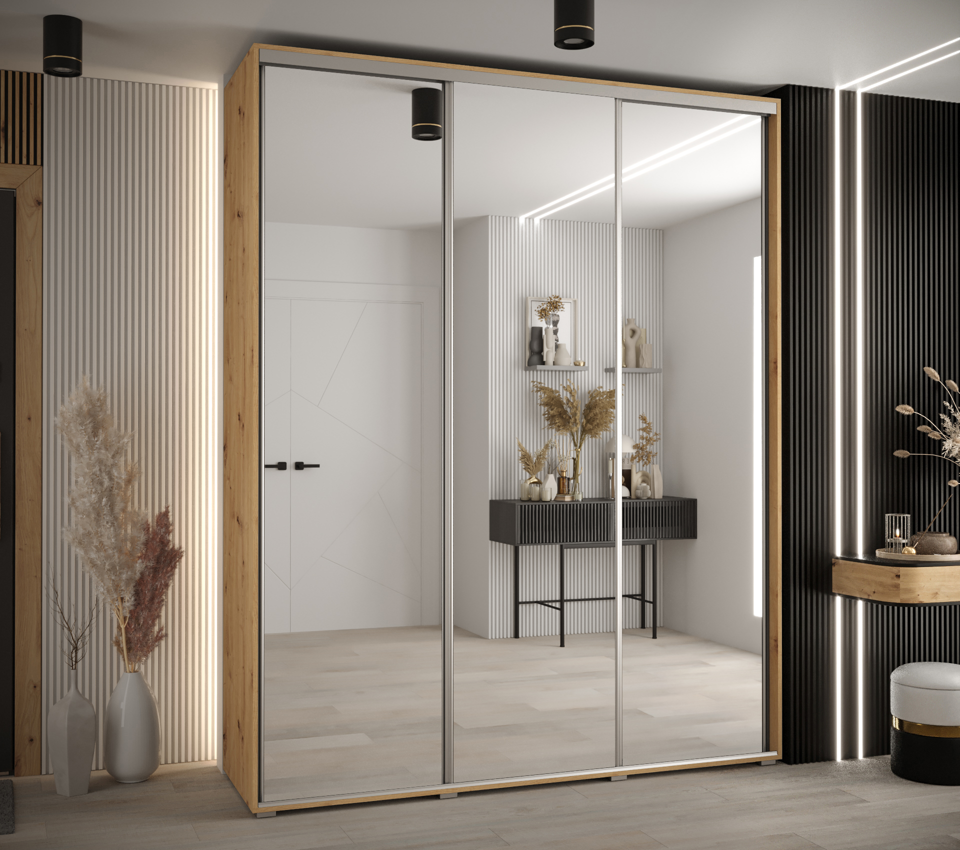 Szafa przesuwna z lustrem wysoka Davos 2 200 x 60 x 235,2 cm artisan + artisan + u. srebrny - Abiks Meble - 2