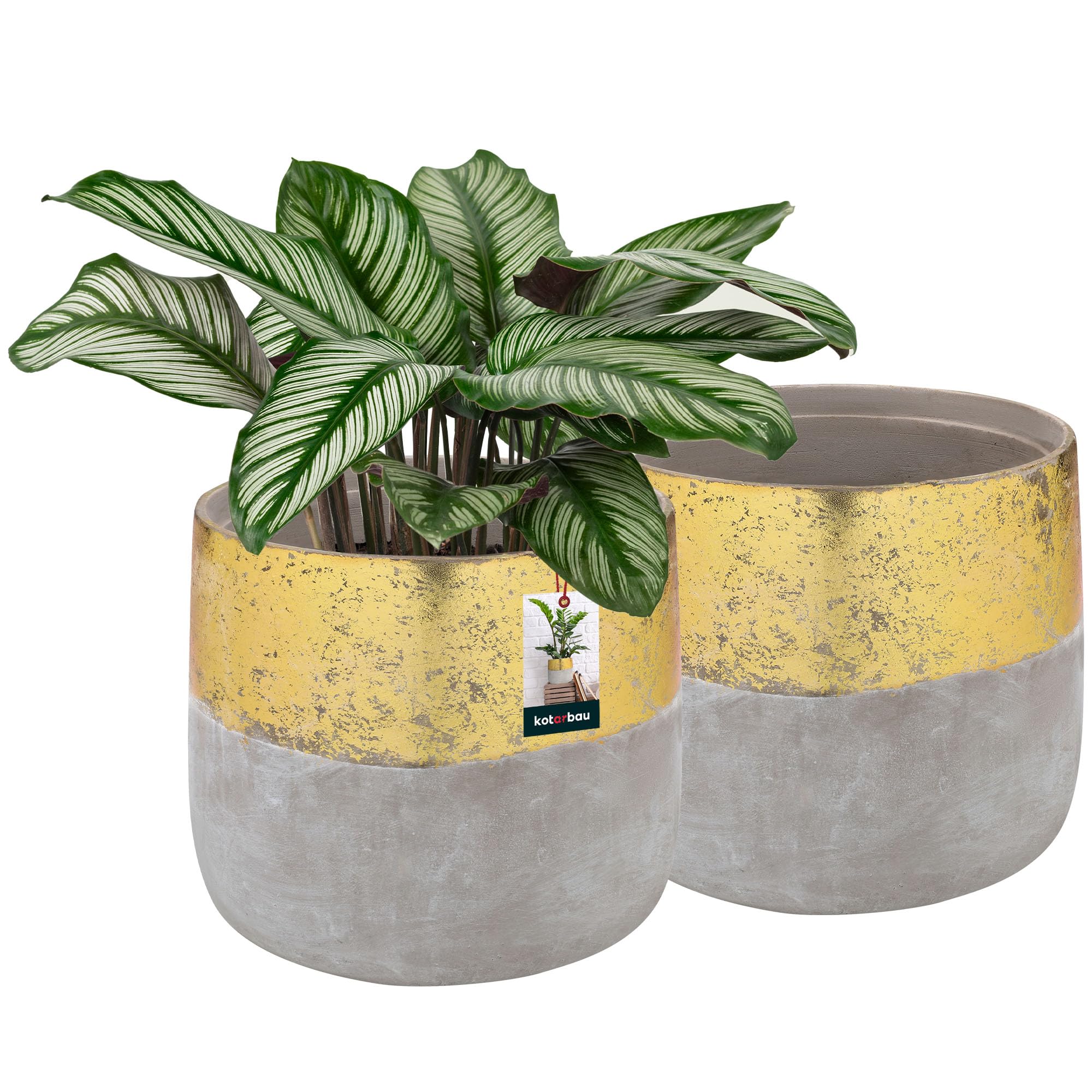 Zestaw 2x doniczka donica osłonka złota szara ceramika nieszkliwiona kwiaty - KOTARBAU