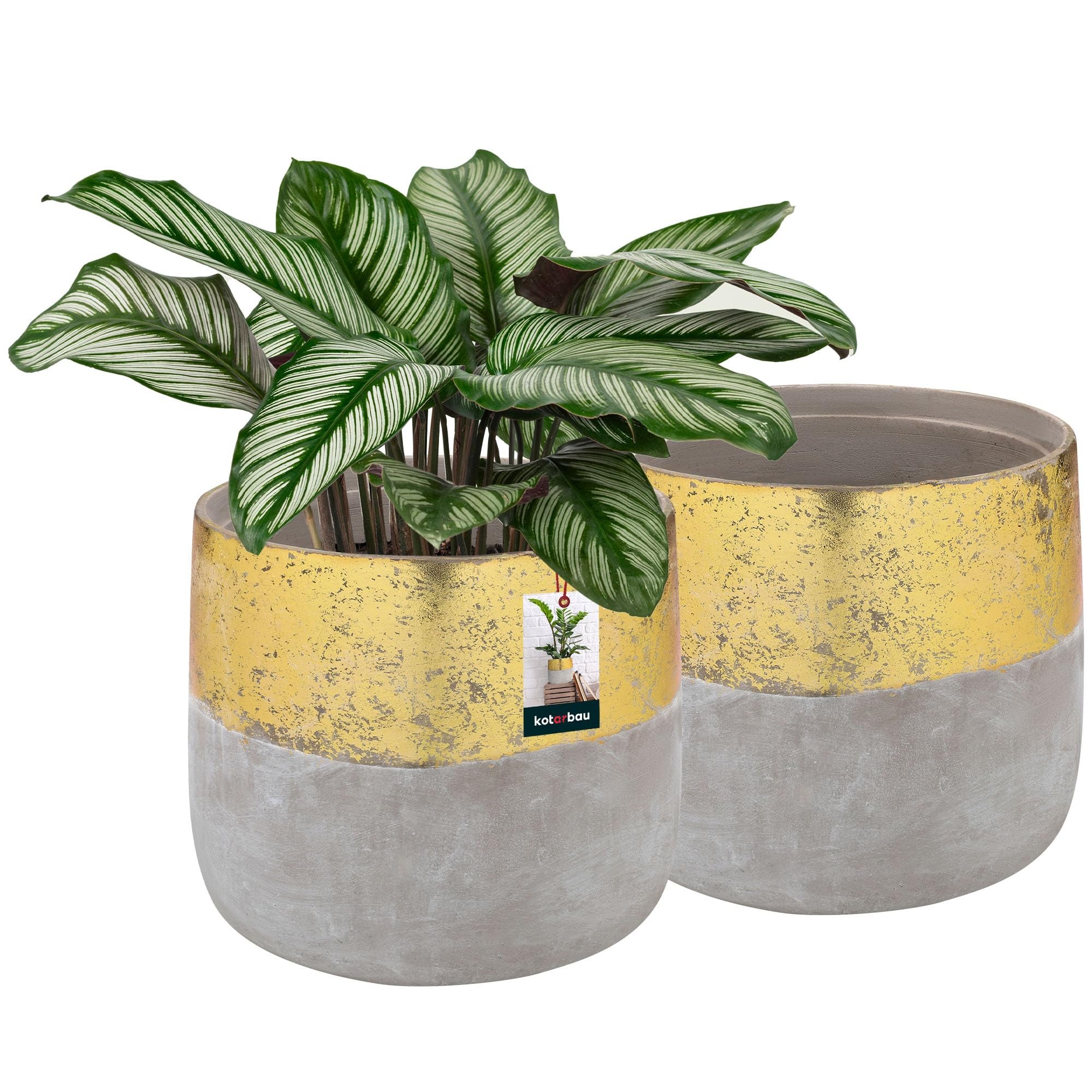 Zestaw 2x doniczka donica osłonka złota szara ceramika nieszkliwiona kwiaty - KOTARBAU