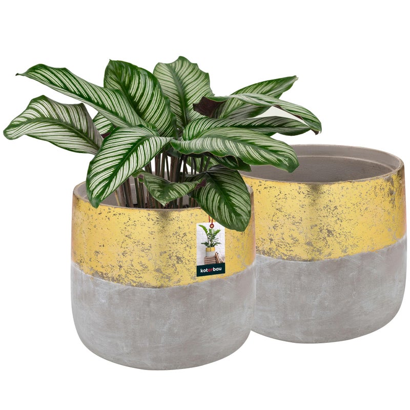 Zestaw 2x doniczka donica osłonka złota szara ceramika nieszkliwiona kwiaty - KOTARBAU