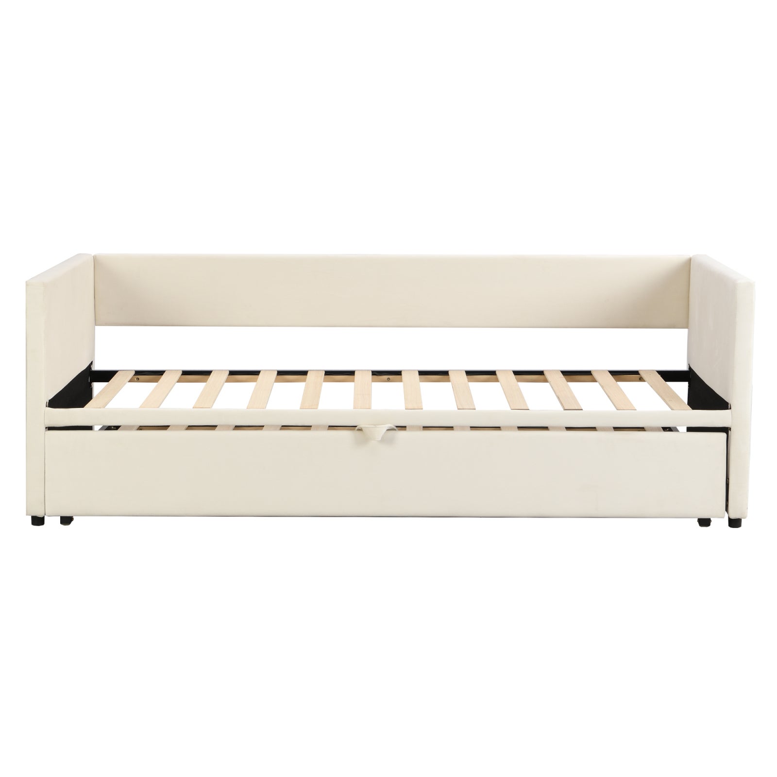 DreamMespace Lit Banquette Extensible 90/180x200 cm - Canapé Lit Gigogne 2 en 1 avec Sommiers, Velours Beige - 7