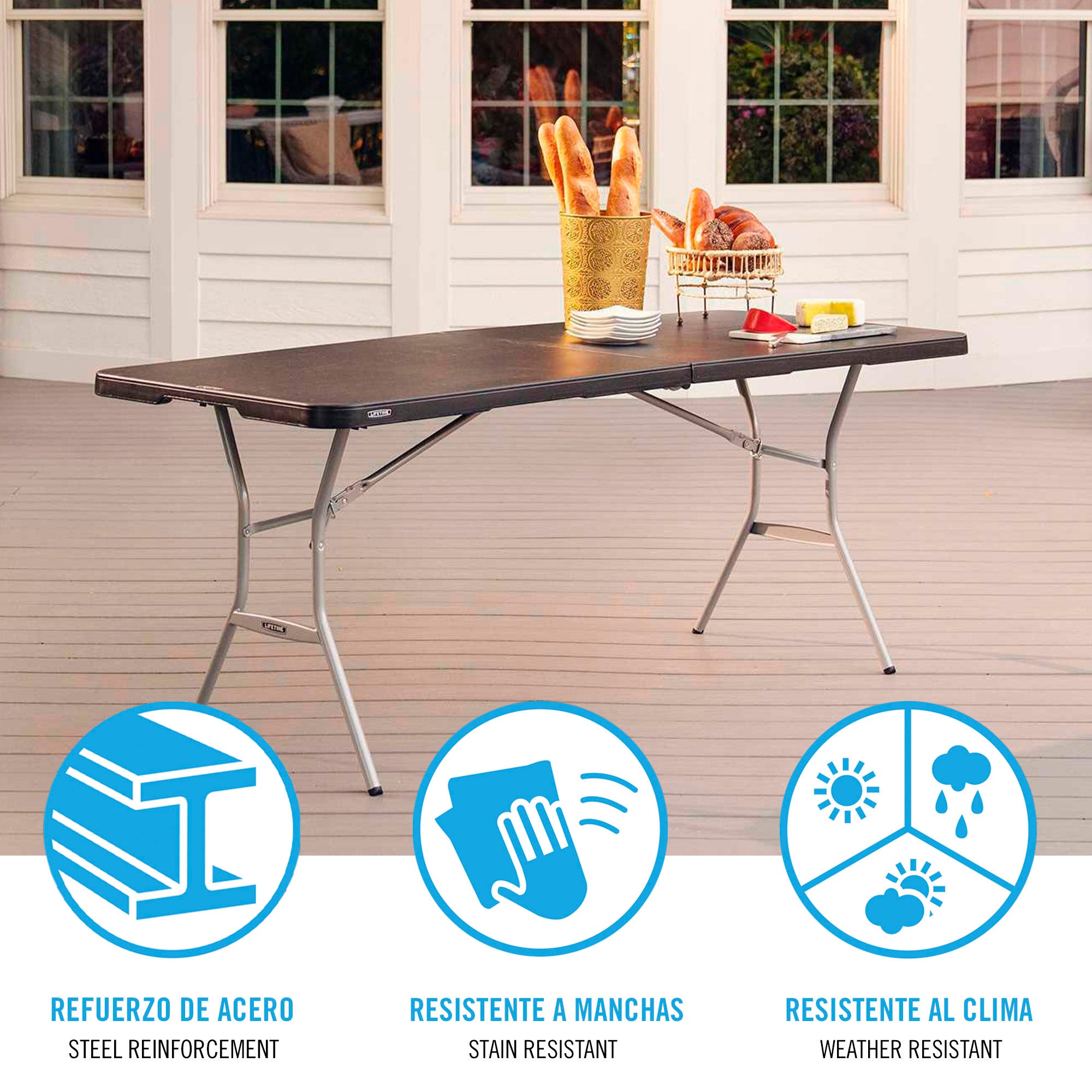 Lifetime Mesa dobrável retangular 183x76 cm preta - 4