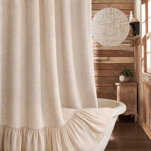 Rideau De Douche - LARGEIGHT - 180x200cm - Lin Imperméable - Gris/Bleu - Extra Long - Maison