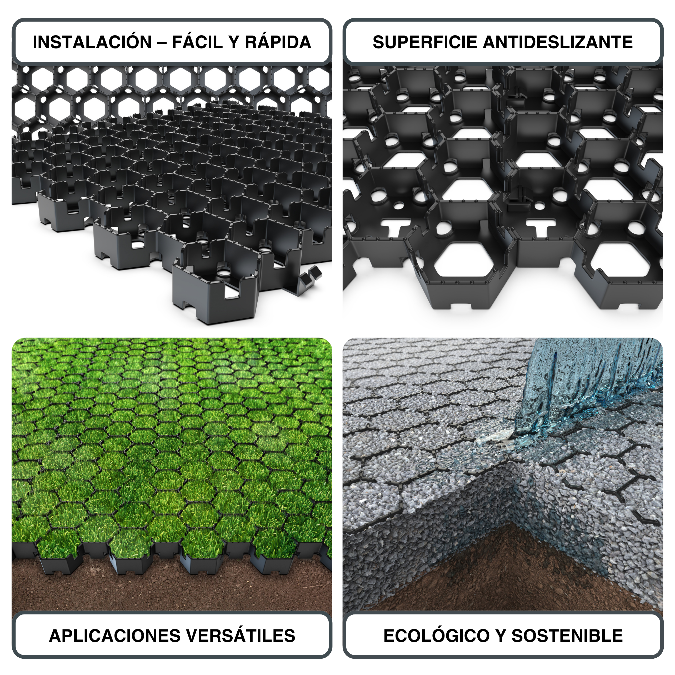 Placa estabilizadora HexPave negra 58x50,5x3 cm pack 20 (5,85 m²) - 4