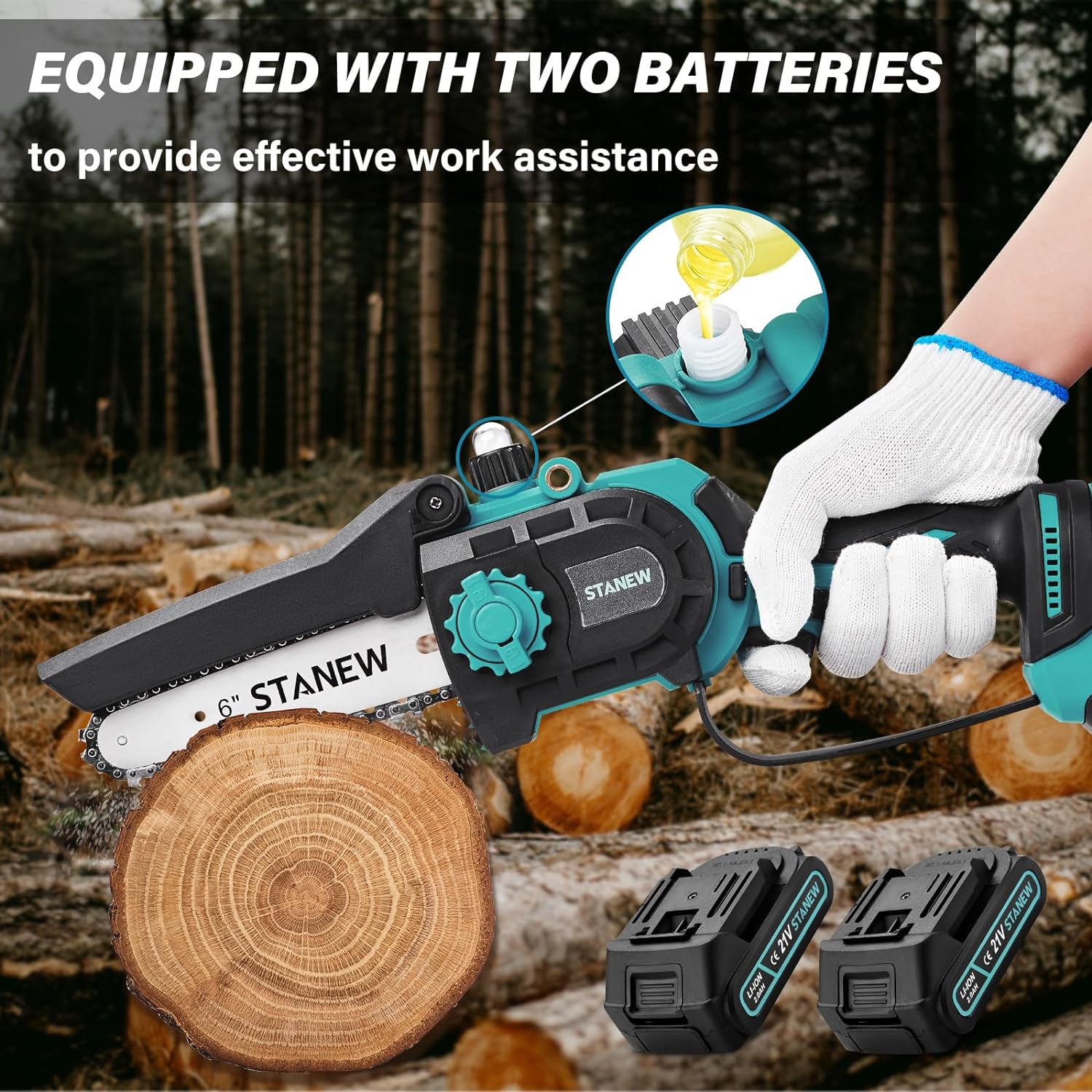 Tronçonneuse Sur Perche Télescopique 2-en-1 - Mini Tronçonneuse Sans Fil 6 Pouces, Batterie 4000mAh, Compatible Makita - 3