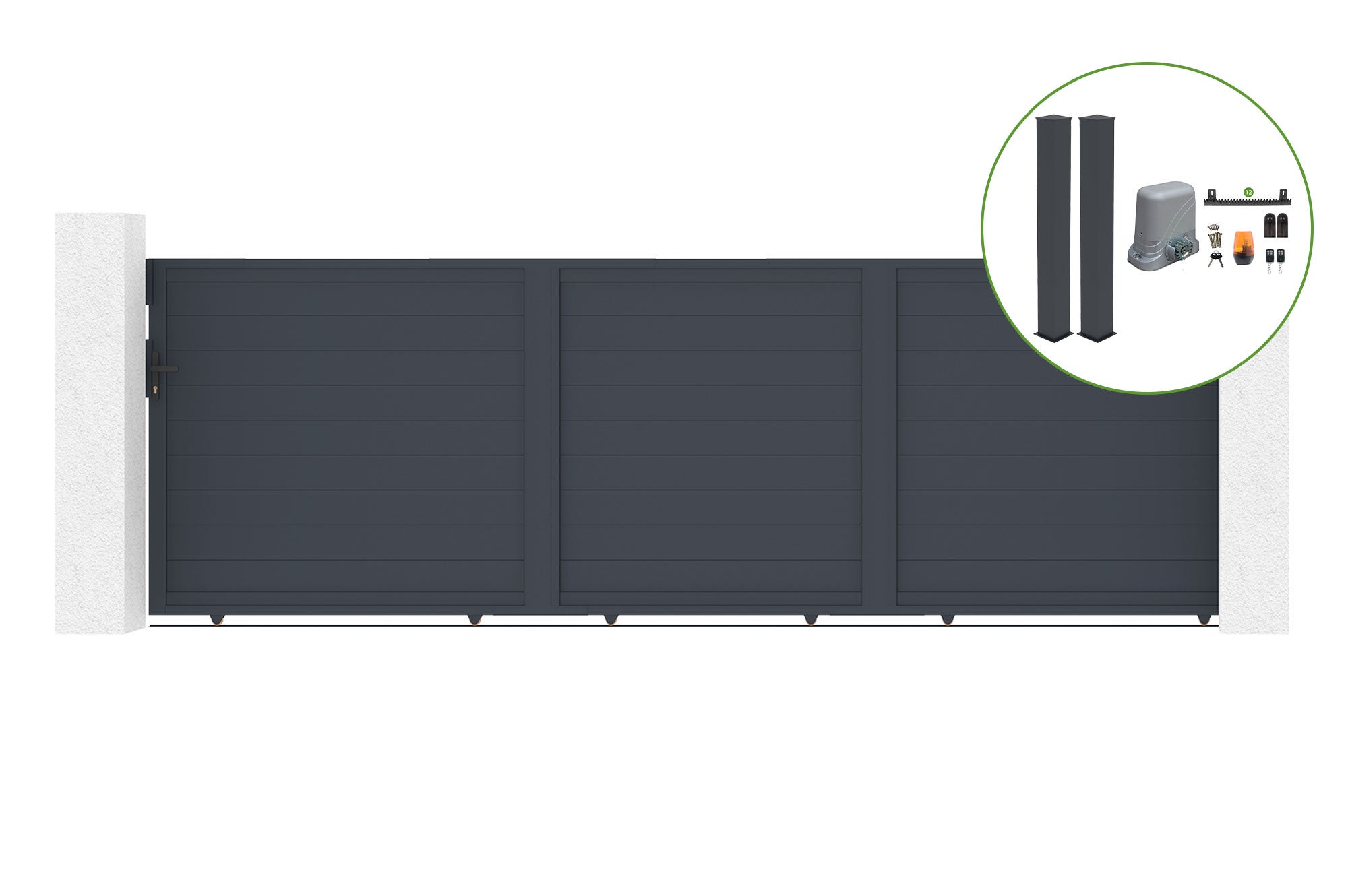 Brama przesuwna 6M EIGER W160cm aluminiowa + 2 słupki wys.190cm + silnik RANGER