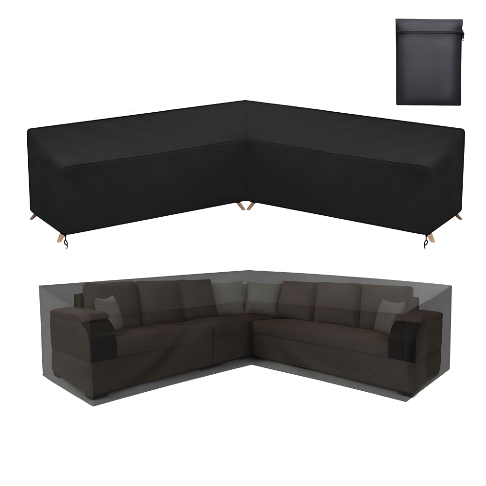 Wodoodporny pokrowiec na sofę narożn�� - pokrowiec na sofę ogrodową - 300 x 300 x 98 cm - czarny
