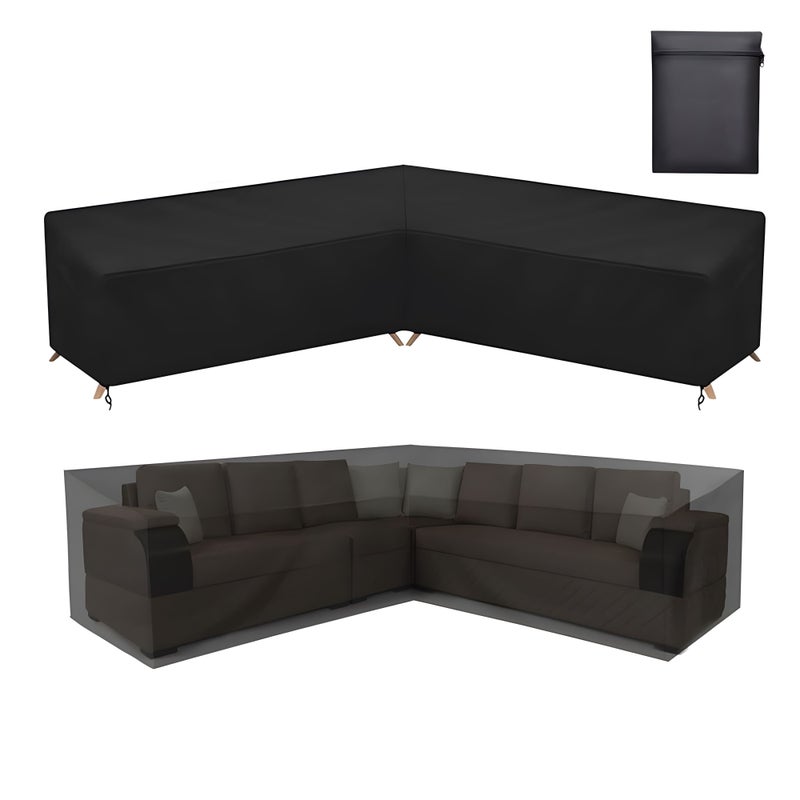 Wodoodporny pokrowiec na sofę narożn�� - pokrowiec na sofę ogrodową - 300 x 300 x 98 cm - czarny