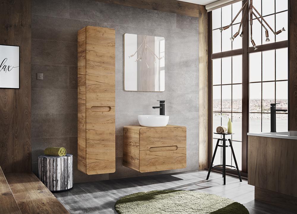 Meuble sous lavabo de salle de bain - Chêne artisanal doré - L80-H53