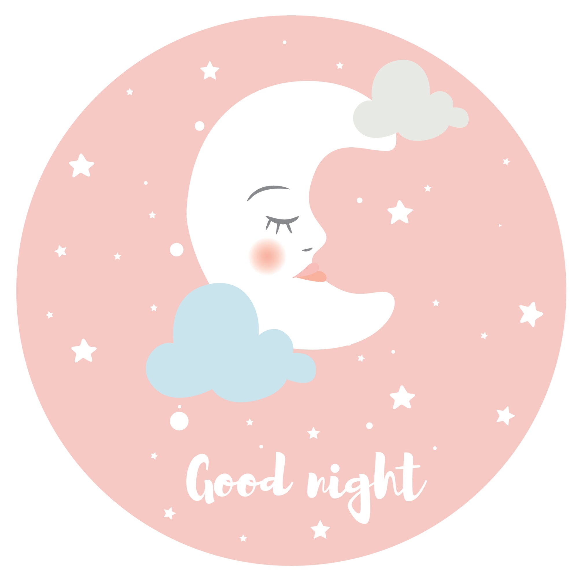 Dywan winylowy dla dzieci Good night pink [średnica] 150 cm - PVC antypoślizgowa, winylowa do pokoju dziecięcego, trudnopalna i zmywalna.