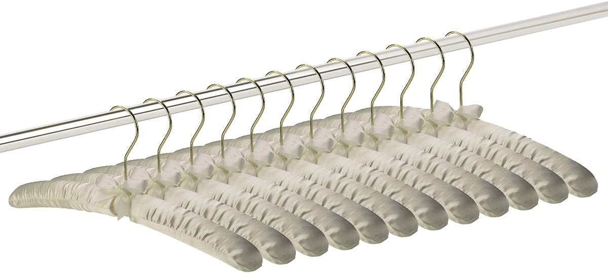 Hangerworld Cintre 43cm Élégant Rembourré en Satin Ivoire avec Noeud pour Vêtements Adultes