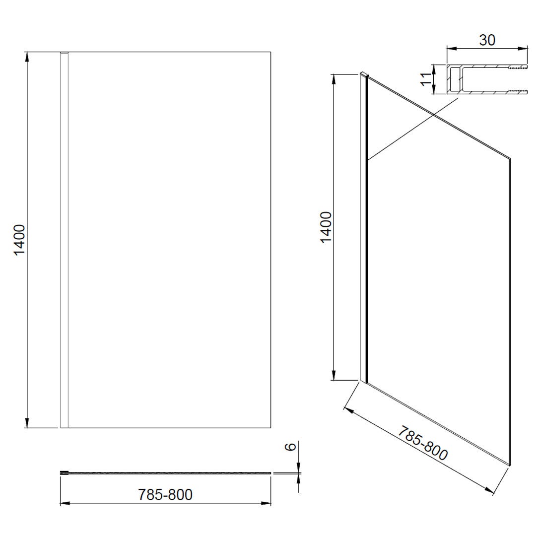 Pare-Baignoire fixe verre anticalcaire et aluminium 80 x 140 Noir - 3