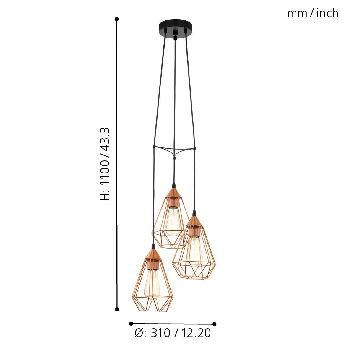 TARBES-Suspension 3 Lumières Grappe Métal Ø31cm - - 6