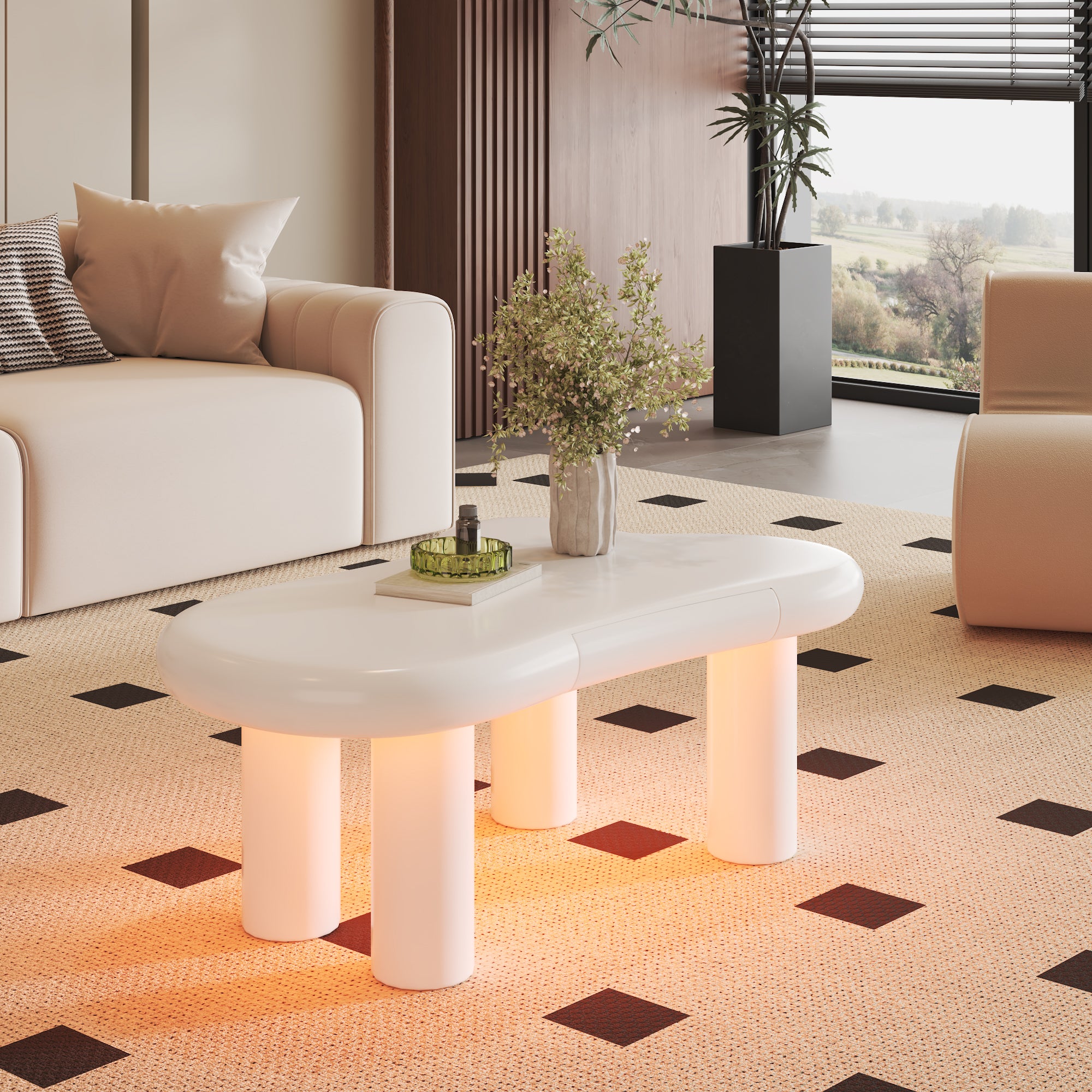 Nowoczesny stolik kawowy w kształcie chmury - 98 x 65,5 x 40 cm - MDF - 16-kolorowe diody LED - biały