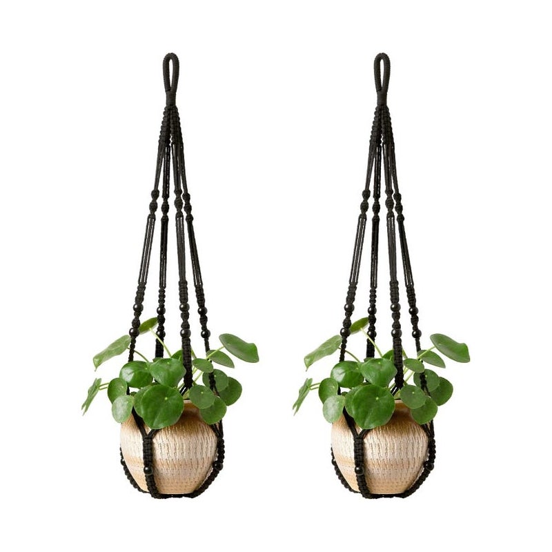 Zestaw 2 wieszaków na rośliny doniczkowe, wiszący kosz z koralikami, 35 cali, czarny, łatwy do zawieszenia w dowolnym miejscu.