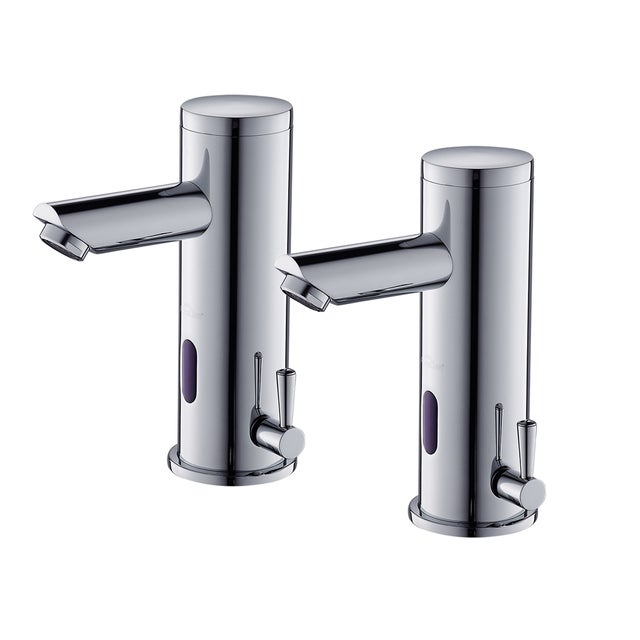 2PCS Mitigeur Lavabo Infrarouge Electronique Eau Froide Chaude Mitigeur Automatique Laiton Chrome Robinet Automatique de Lavabo Salle de Bain