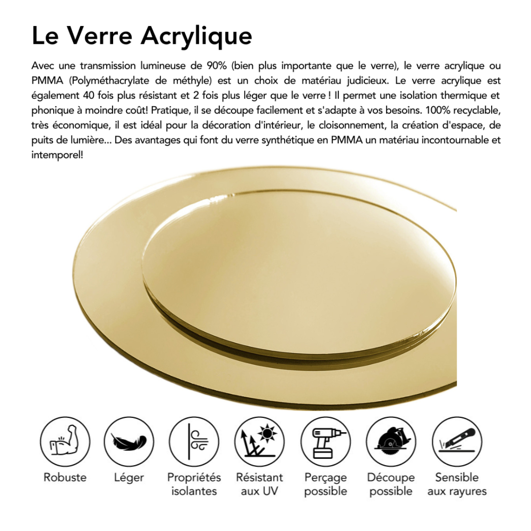 Rond verre acrylique miroir 3 mm - Diamètre 60 cm (600 mm) - Disque verre synthétique - Miroir rond - 5