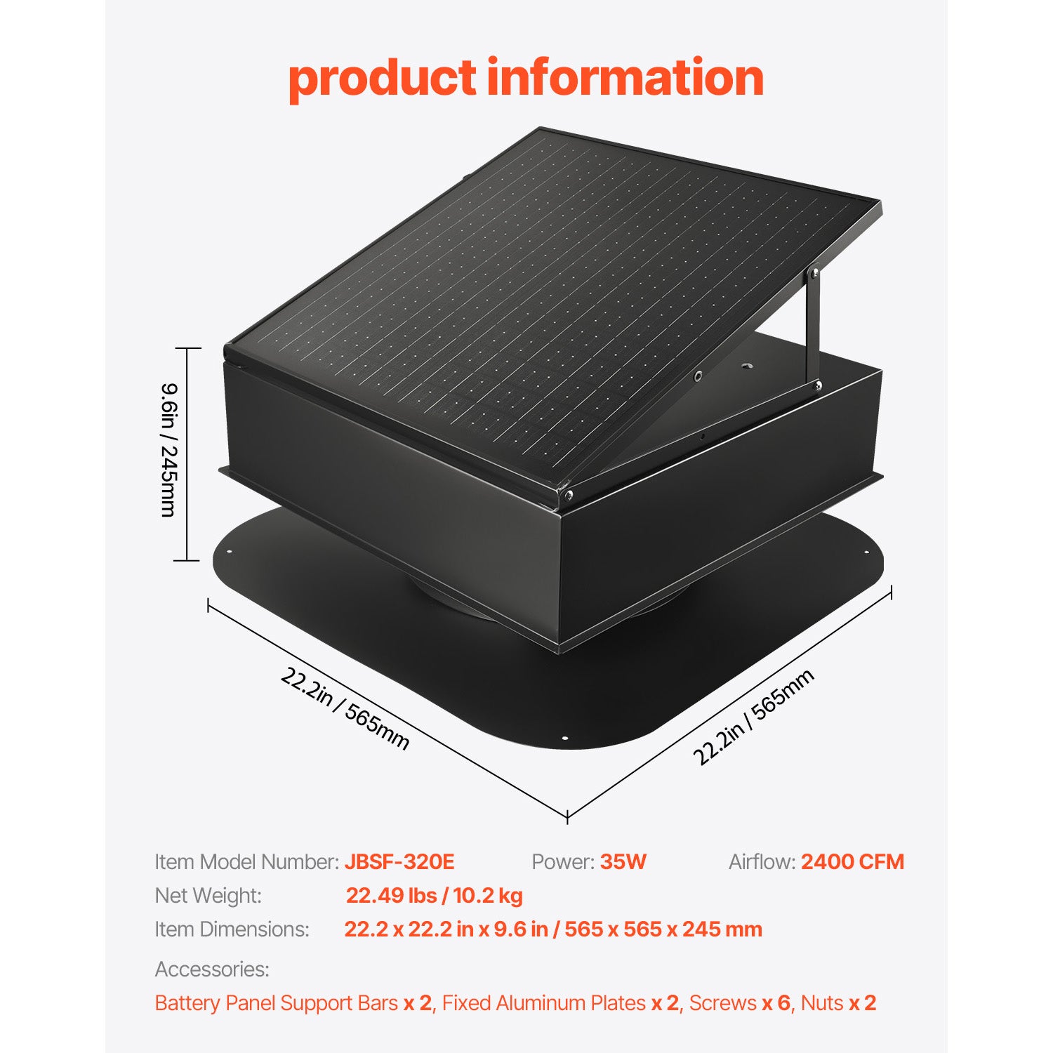 Ventilateur solaire 35 W avec thermostat, débit 2400 CFM, moteur sans balais, pour greniers SucceBuy - 9