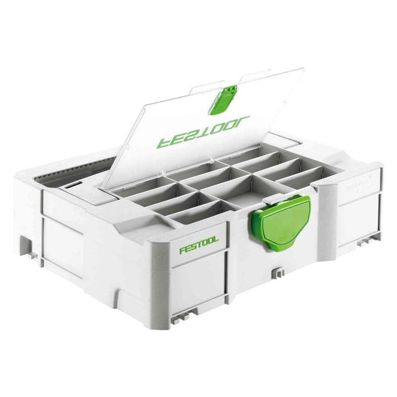 Skrzynka narzędziowa Festool Systainer T-LOC z przezroczystą pokrywą i regulowanymi przegródkami