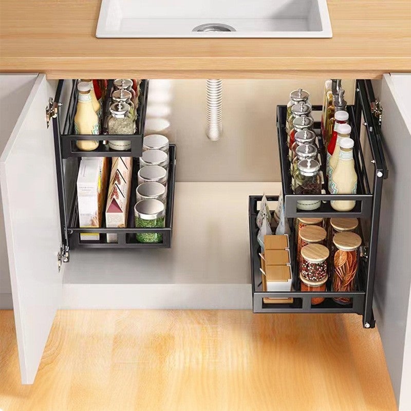 Étagère de rangement sous évier de cuisine, panier coulissant mural, rangement pour armoire et salle de bain, double couche, 30 cm - 2