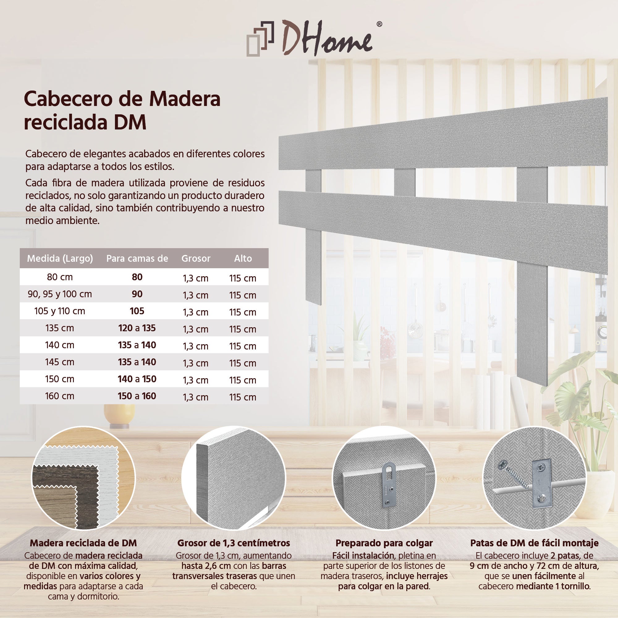 DHOME Testiera in ecopelle con 3 file di bottoni intrecciati Testiera imbottita per letto di lusso (Grigio, 135cm) | Leroy Merlin