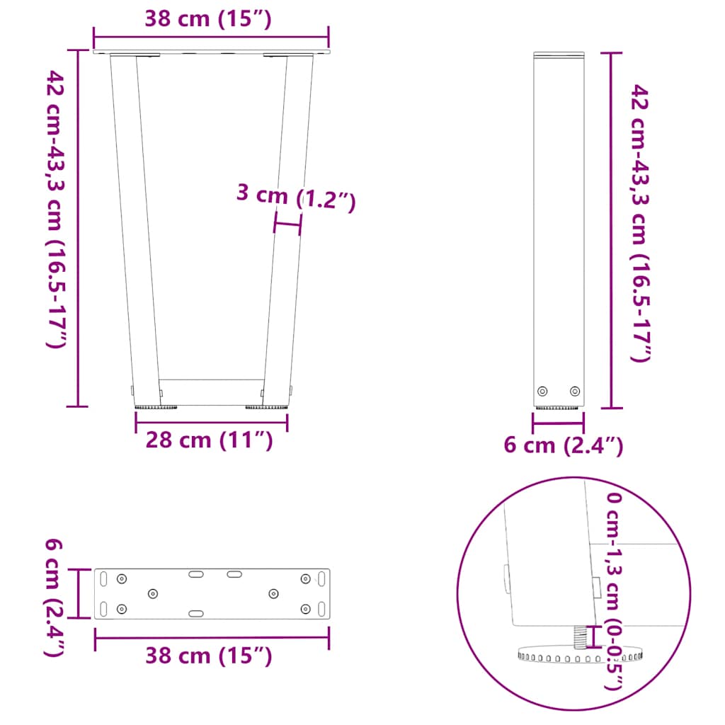 Pernas de mesa de jantar em forma de V 2 peças de aço natural - COMFORTXL - 9