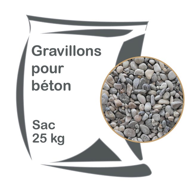 Lot de sacs de gravillon pour béton gris 6/16 25KG Leroy Merlin