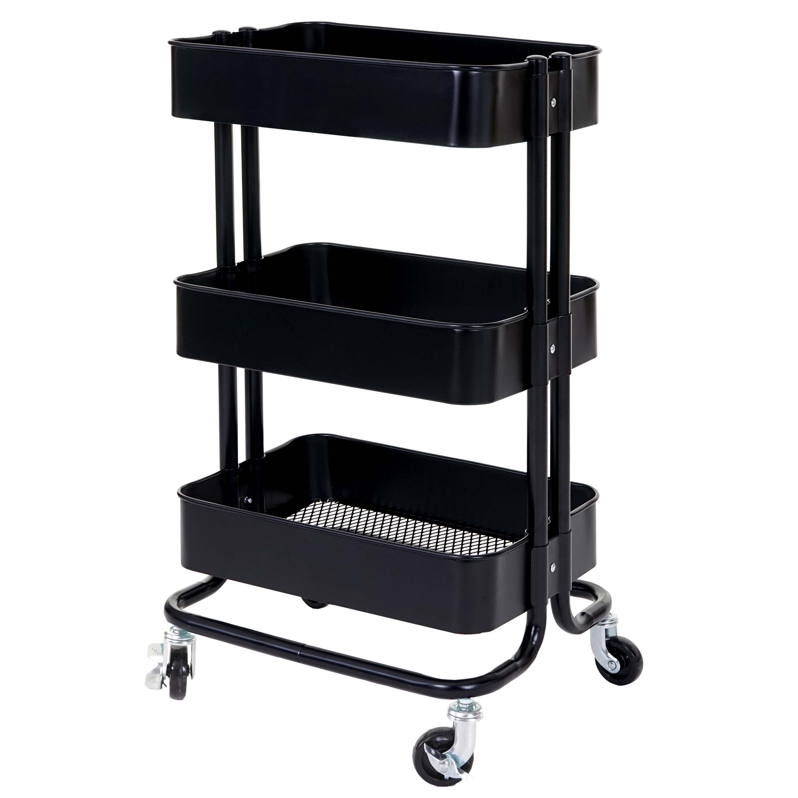 Wózek do serwowania HWC-C64, wózek kuchenny wózek barowy wózek do herbaty wózek transportowy wózek ~ czarny bez uchwytu
