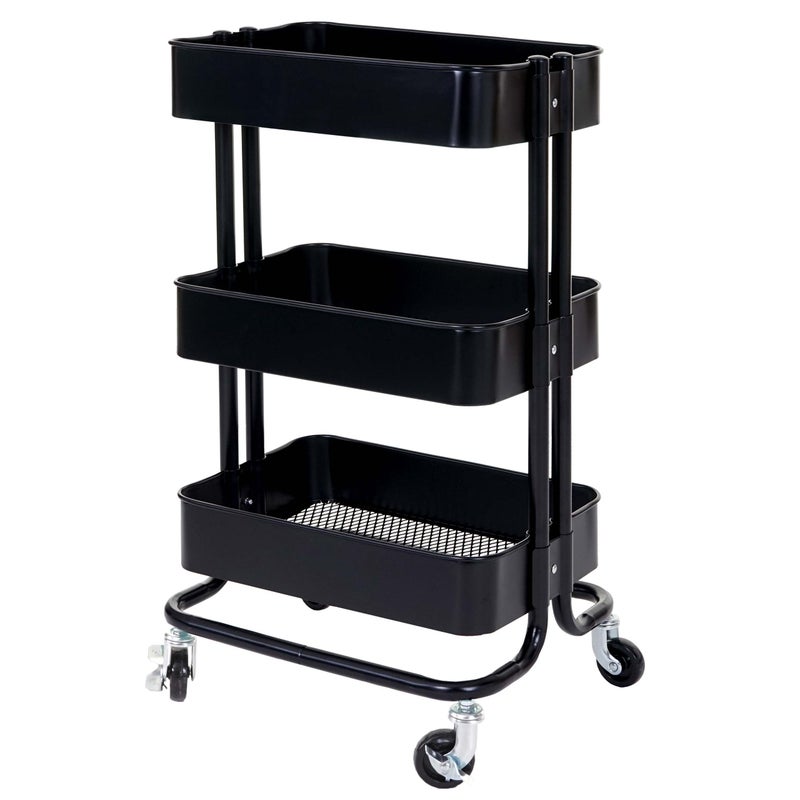 Wózek do serwowania HWC-C64, wózek kuchenny wózek barowy wózek do herbaty wózek transportowy wózek ~ czarny bez uchwytu