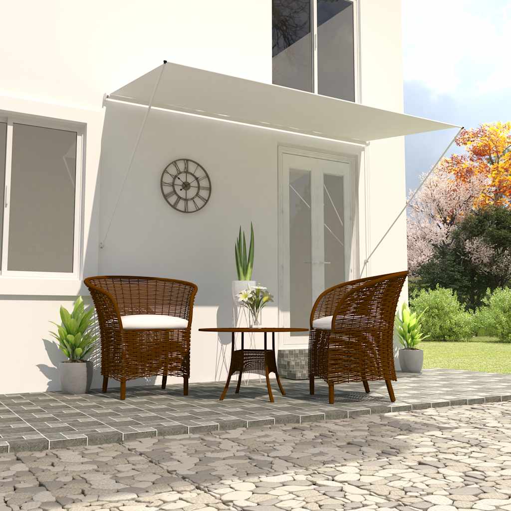 Toldo retráctil de 350x150 cm color crema.