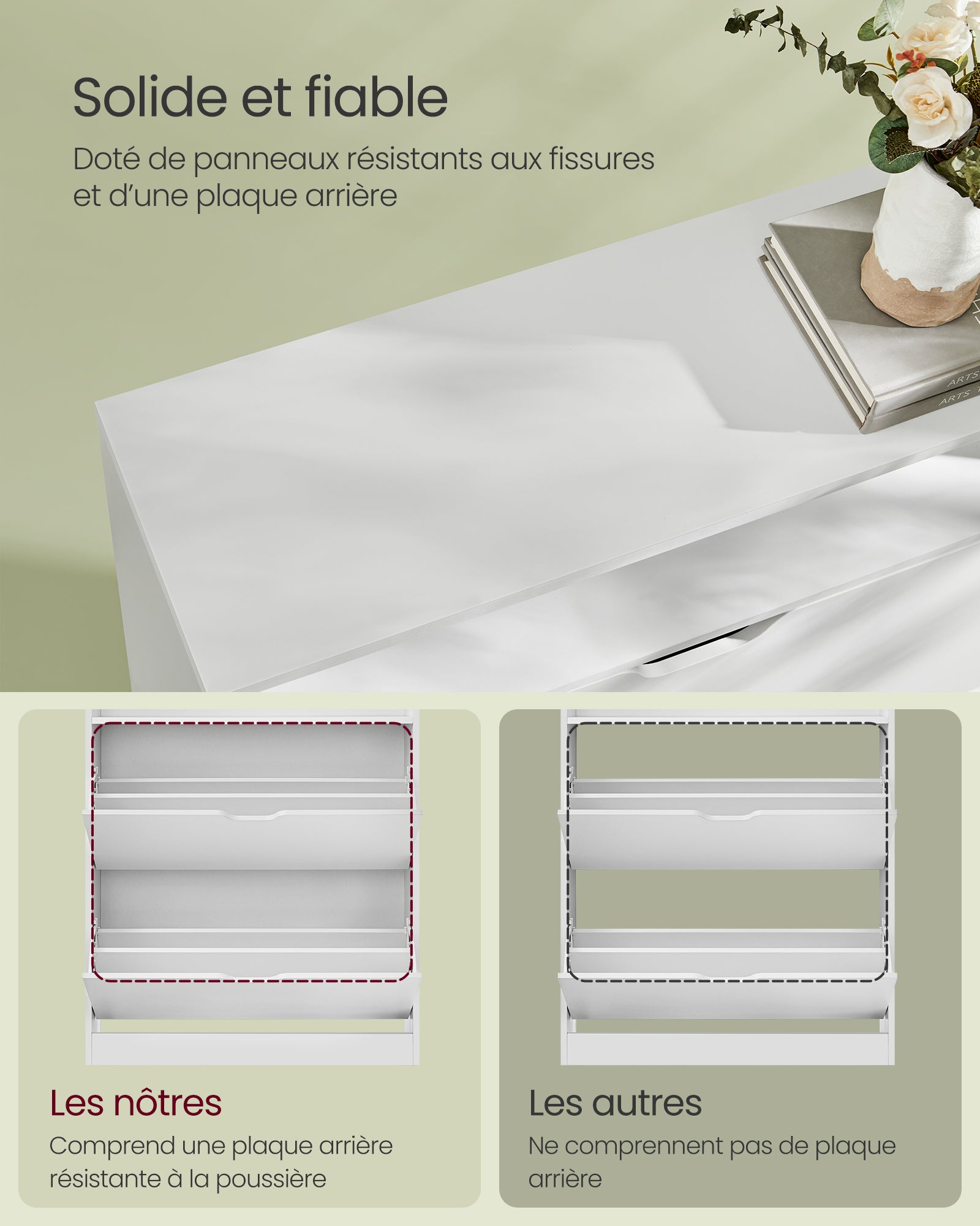 Meuble à Chaussures 2 Portes Battantes,11 à 16 Paires, pour Petite Entrée, 24 x 80 x 102 cm, Blanc Nuage - 4