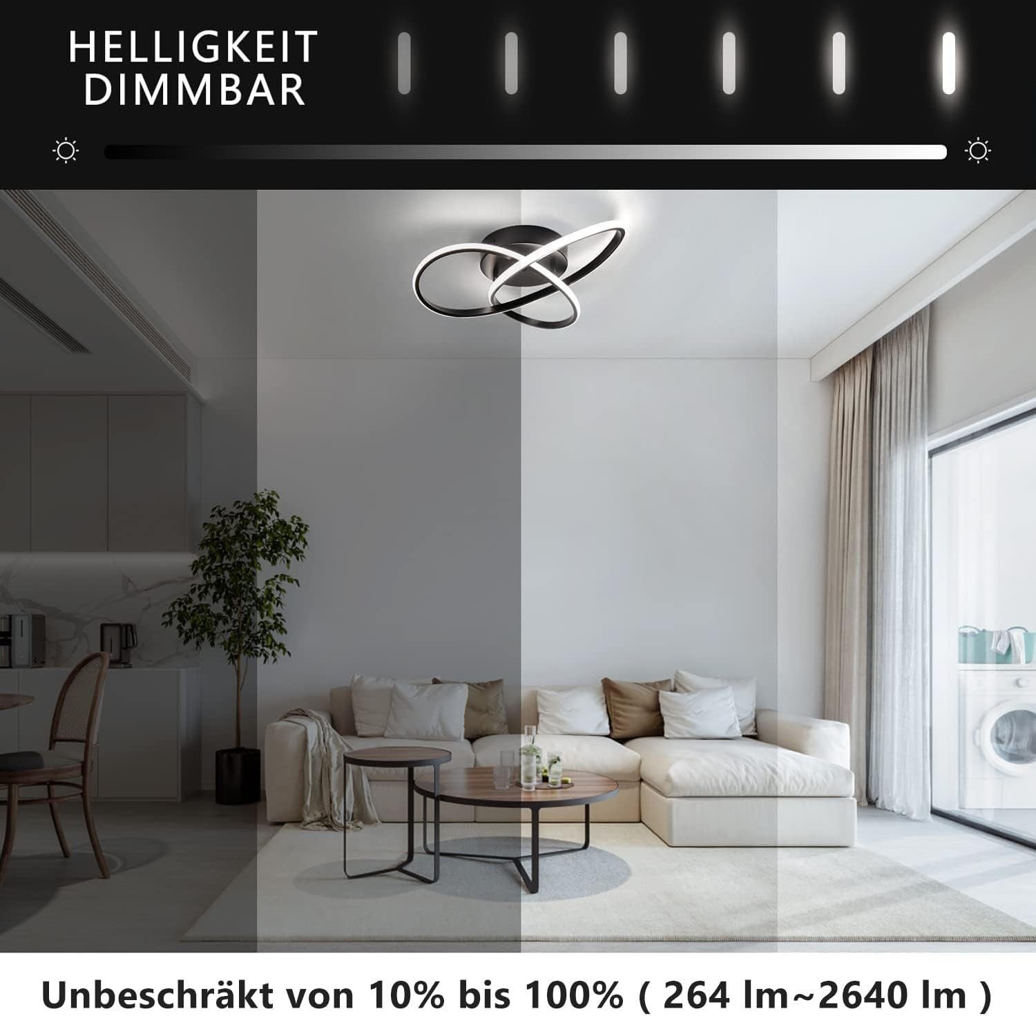 NETTLIFE Lampa sufitowa LED ściemnialna 33W Czarna lampa z pilotem Nowoczesna lampa do sypialni 40cm do salonu, przedpokoju, gabinetu - 5