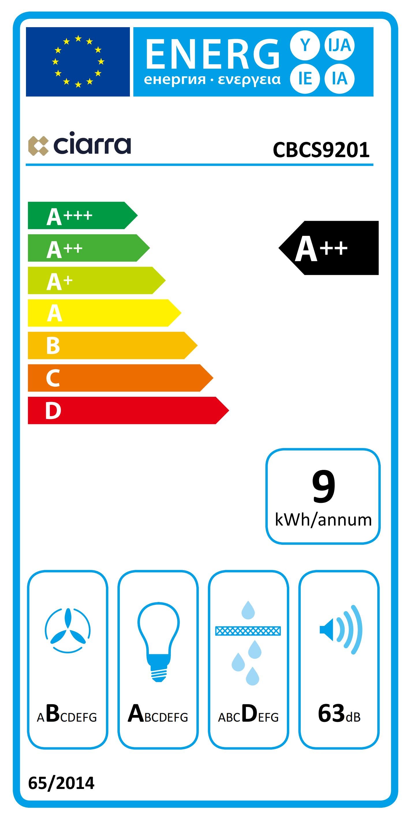CIARRA Campana extractora 90 cm 370 m³/h A++ 3 Velocidades con Filtros de Carbón Extracción o Recirculación Inox 201SS90 - 10