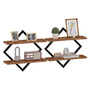 Kldgris Mensole da Muro di Legno Set di 3 Mensola da Parete per Decorazioni, Con Ferro Battuto, per Soggiorno, Camera da Letto, Studio, Bagno, Cucina
