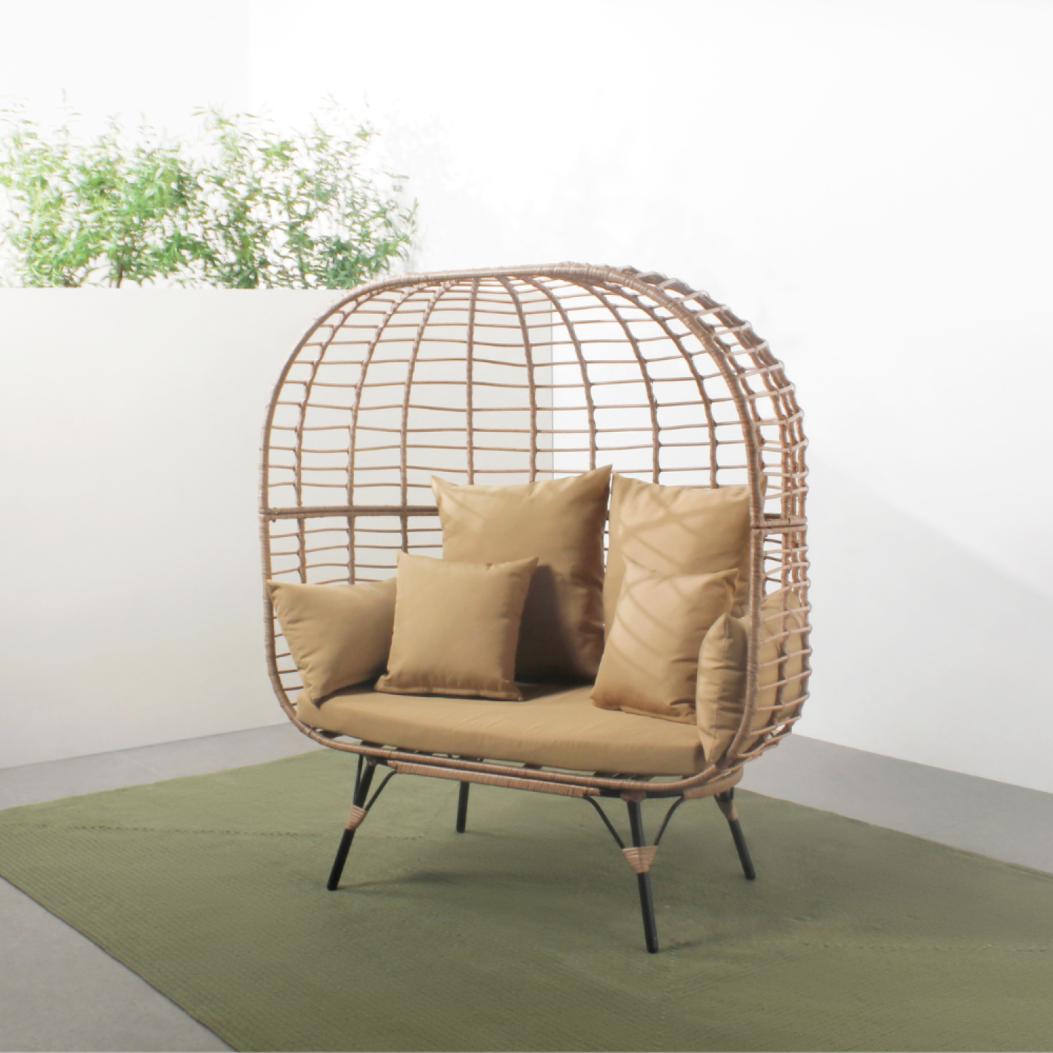 Fauteuil sur pied 2 place en résine effet rotin JANE | Leroy Merlin