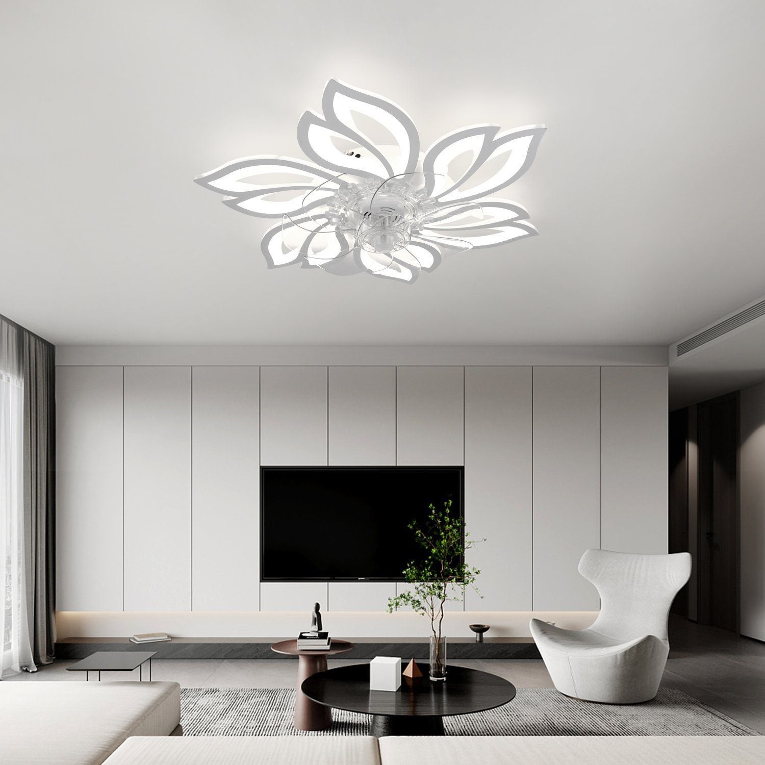 NETTLIFE Ventilateur de Plafond avec Éclairage LED Silencieux, 6 Lumières Design Créatif, Dimmable via APP, Réversible Été/Hiver pour Salon Chambre - 9