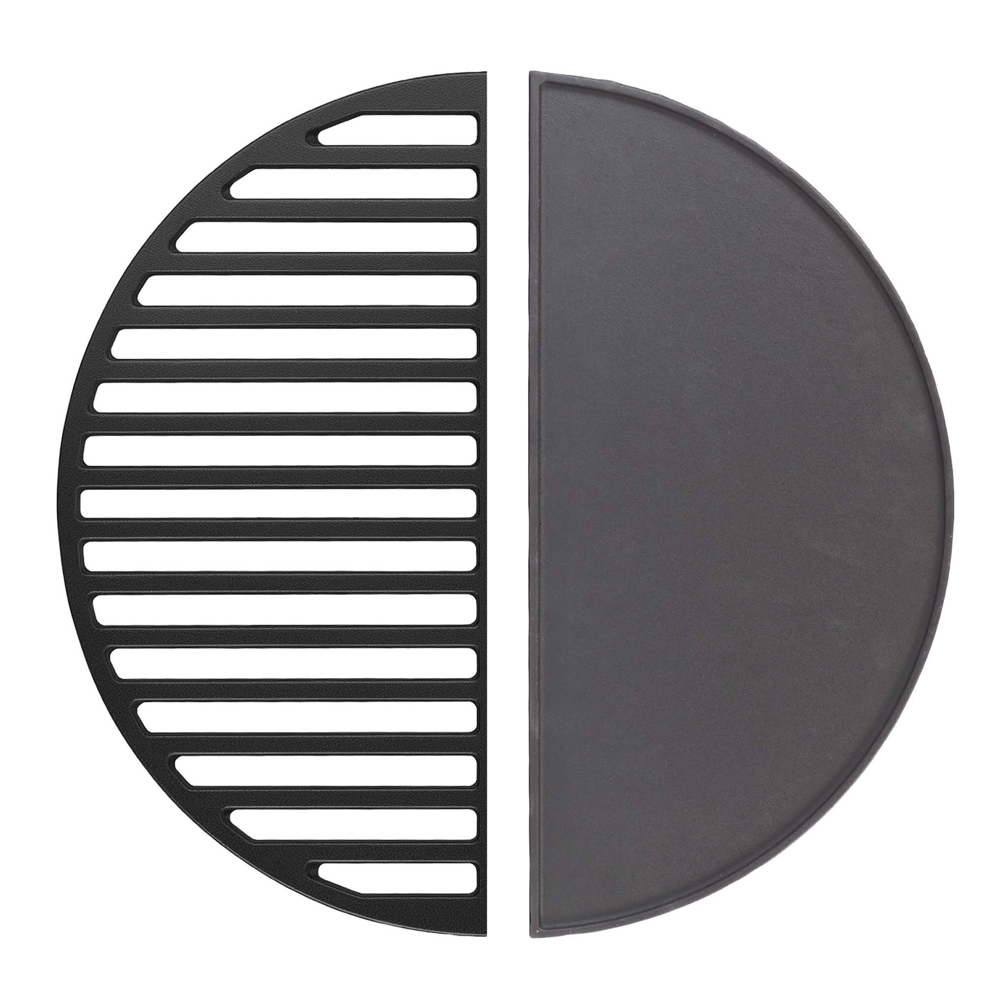 Set 1x Piastra In Ghisa Rigata + 1x Griglia In Ghisa Forma A Mezza Luna 46 7 X 22 8 Cm Per Barbecue Bistecchiera Ideale Per Grigliare Carne Pesce Verdure