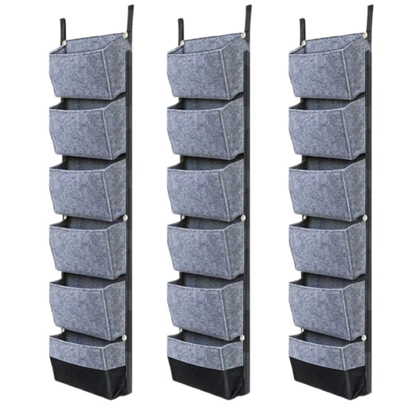 Zestaw 3 wiszących worków na rośliny z 6 kieszeniami do doniczek pionowych, mocowanych do ściany, wymiary 107 x 30 cm, kolor szary