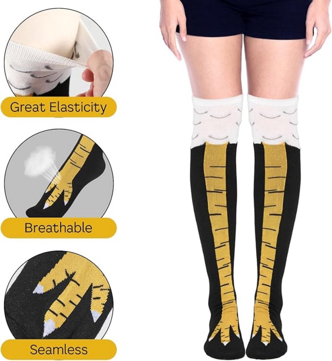 Chaussettes hautes en forme de pattes de poulet rigolotes - Chaussettes amusantes - Tricots chauds à motifs de dessins animés - 2