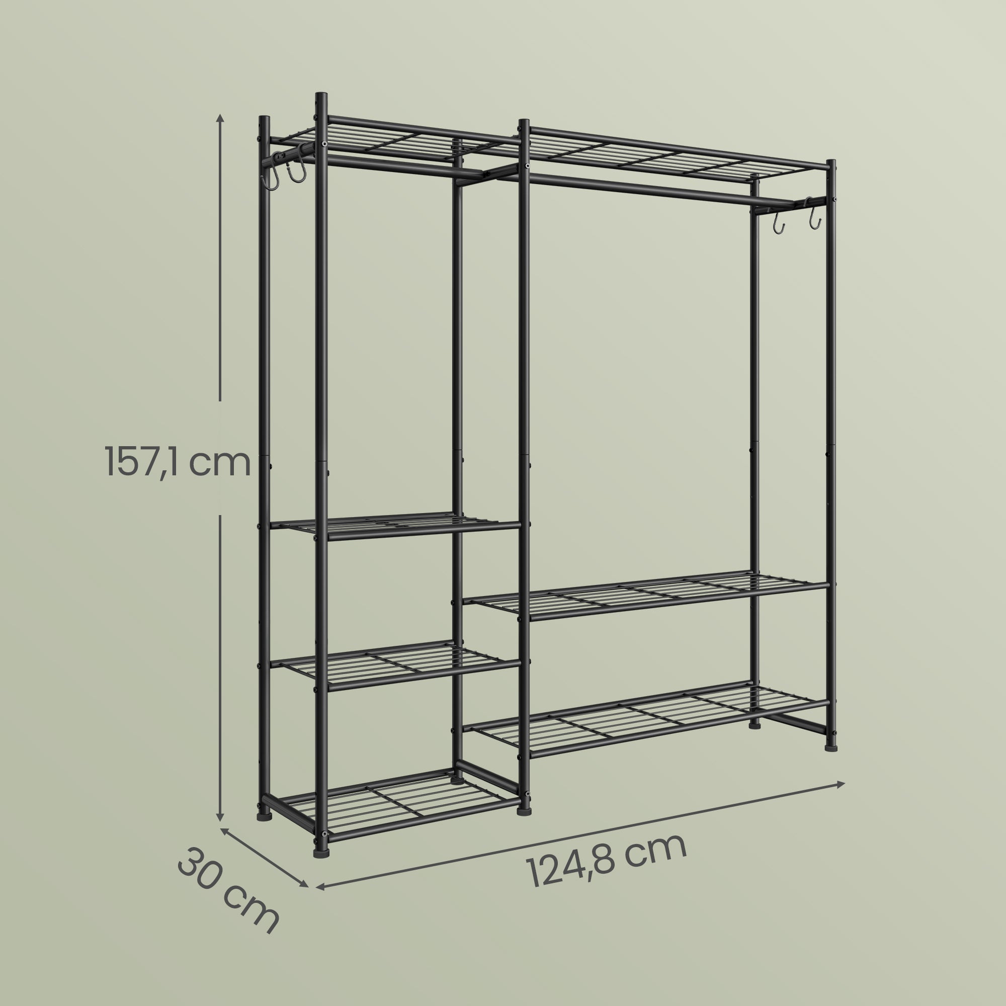 Portemanteau Métallique Ouvert, Armoire avec 2 Tringles et 7 Étagères, pour Chambre, Entrée, Noir - 4